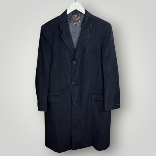 Vintage Cashmere Overcoat 1980s Varsity Town Black Long Coat Men's L/XL