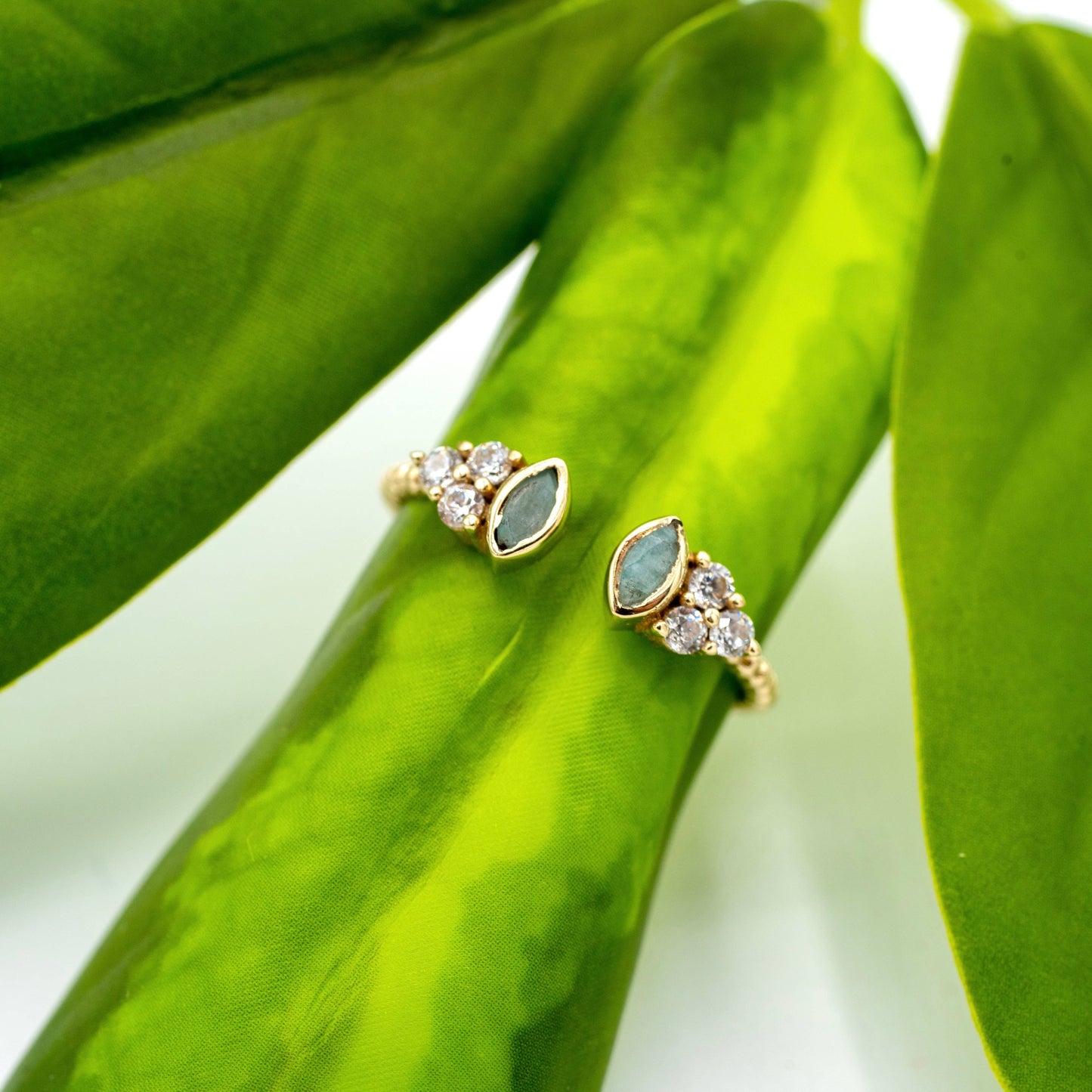 Brass Labradorite and Zircon Dainty Ring 