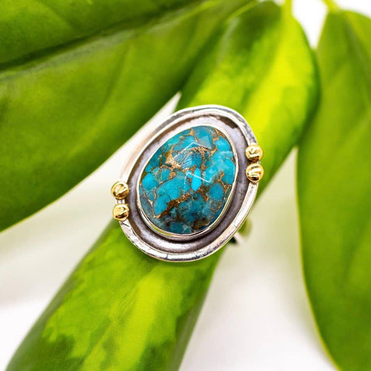 Sterling Silver Copper Turquoise Galaxy Ring