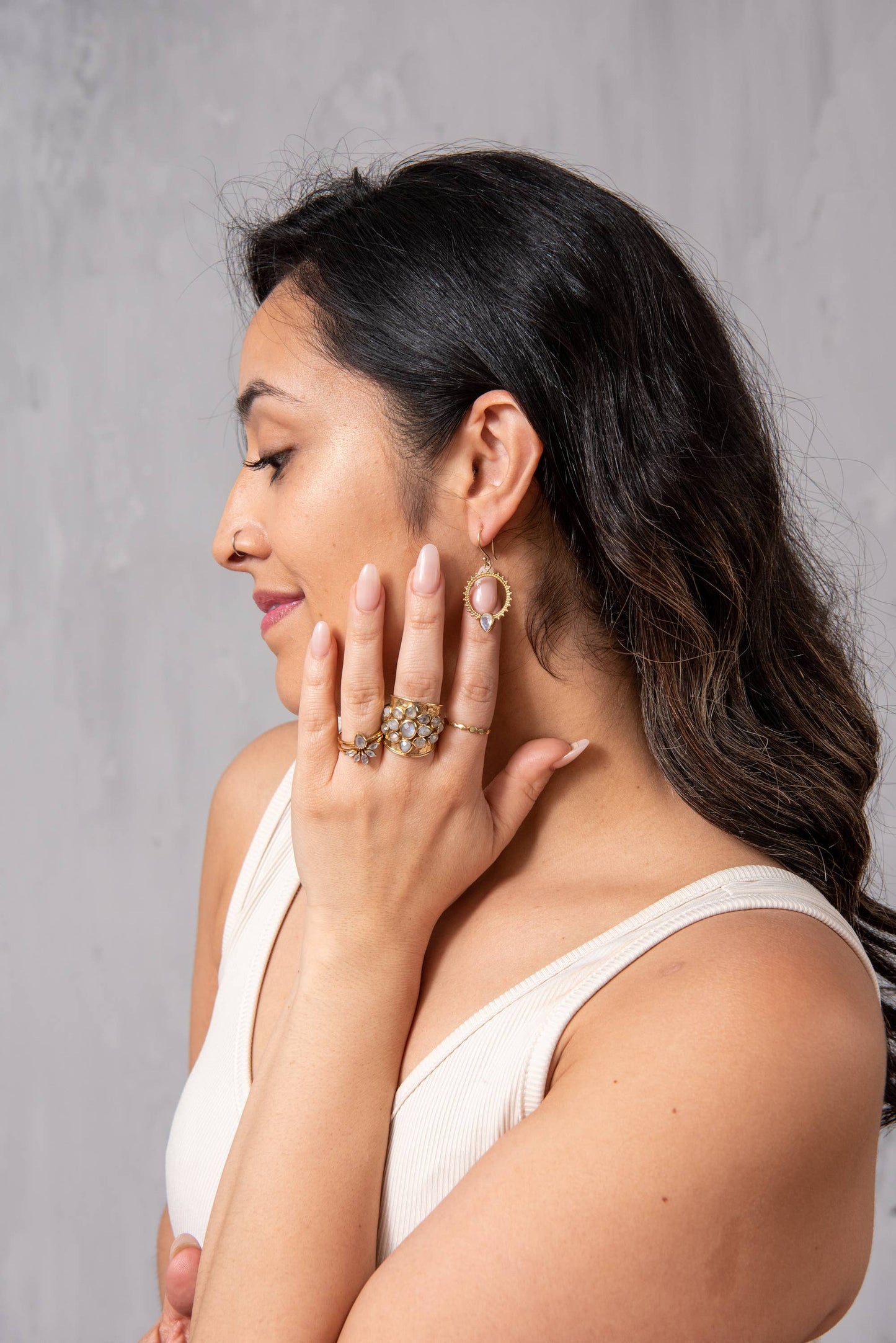 Brass Nesting Moonstone Ring Set