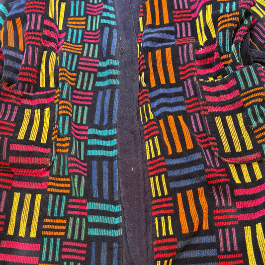 Vintage 1980s Christian Dior Robe Terrycloth Basketweave Multicolor Belted Mens