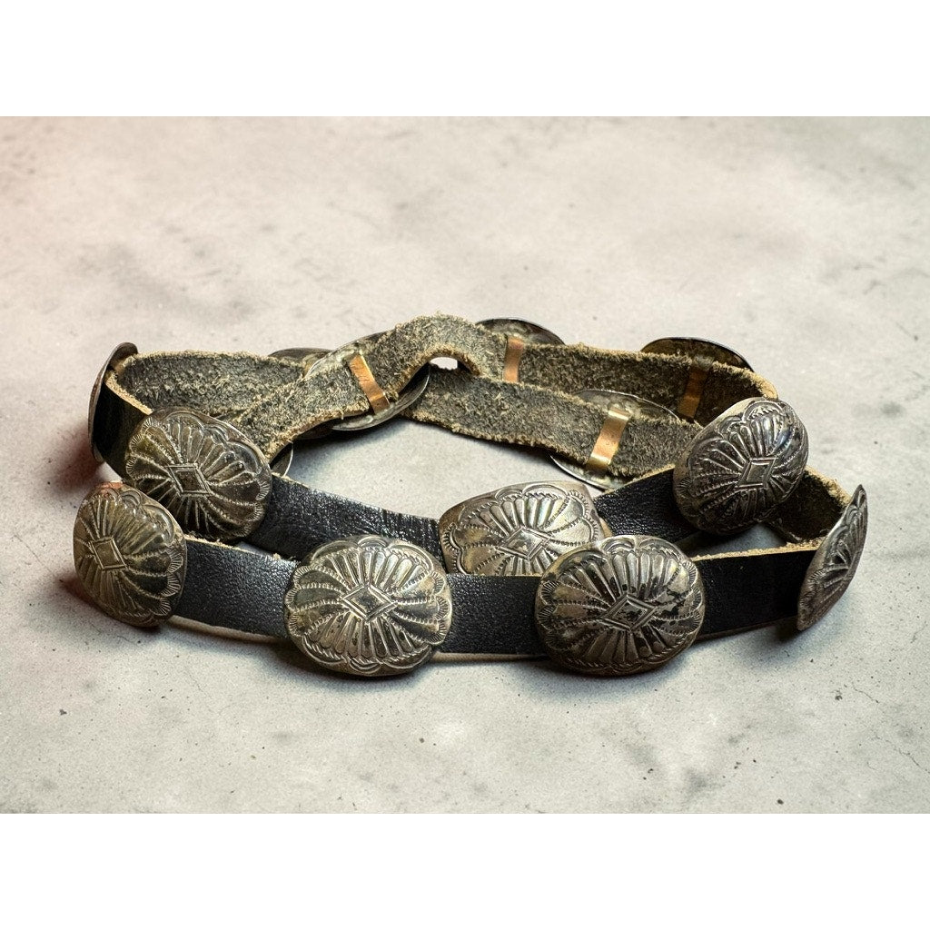 Vintage Hat Band Navajo Sterling Silver Concho & Leather Signed RB Southwestern