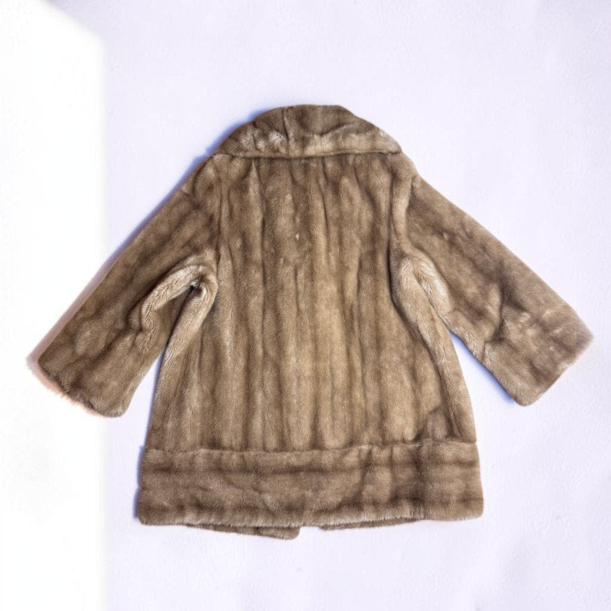 Vintage Tissavel French Faux Fur Coat 1960s Women's Light Brown Tan Swing