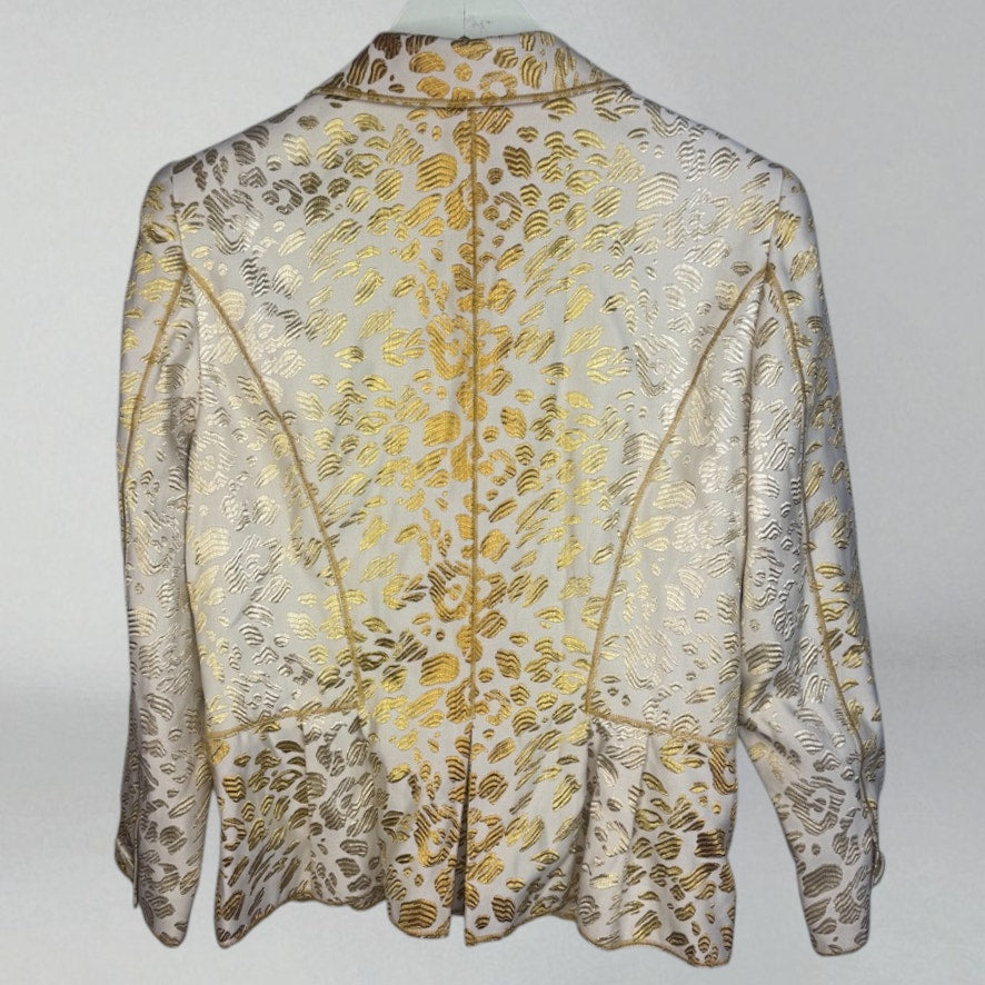 Vintage Blazer Oscar De La Renta Jacket Gold Cream Animal Brocade Women's 12