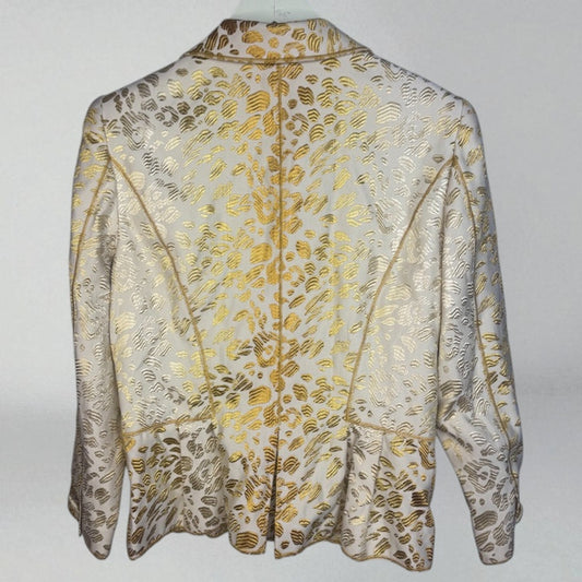 Vintage Blazer Oscar De La Renta Jacket Gold Cream Animal Brocade Women's 12