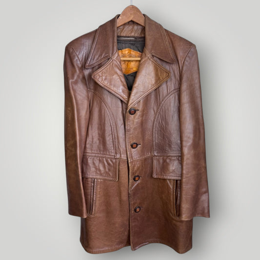 Vintage 1970s Leather Coat 42 Large Brown Gary Gordon Removable Lining Men's