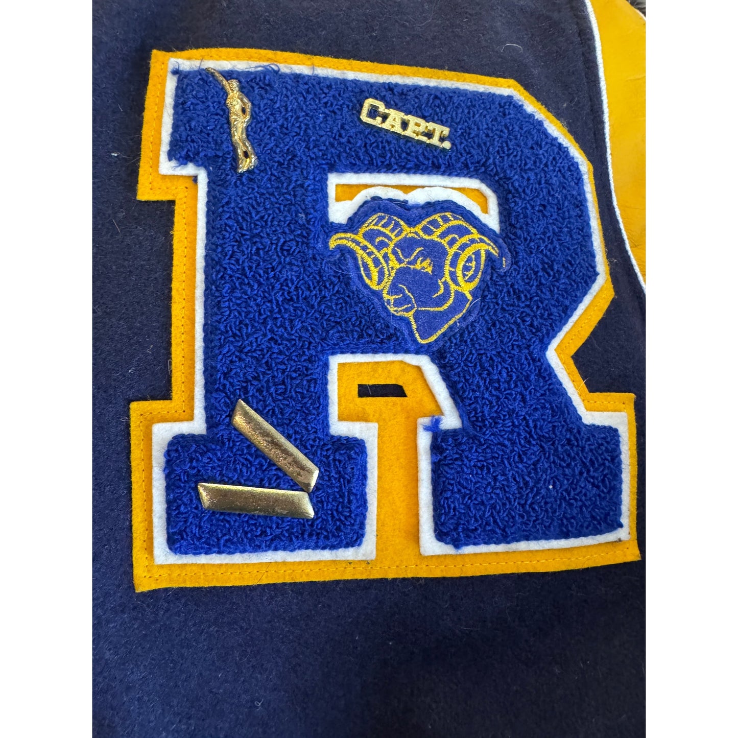 Vintage Varsity Rams Letterman Jacket Pins Y2K 2002 Blue Yellow Men's XL