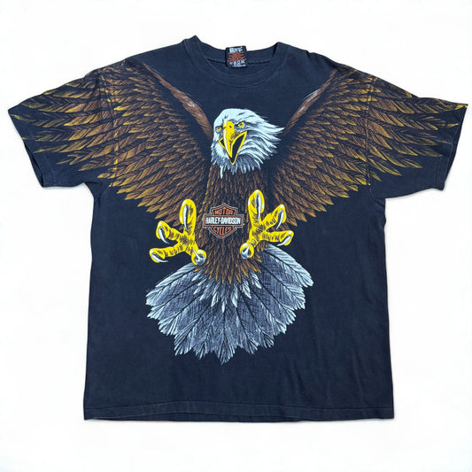 VTG Harley Davidson Screaming Eagle All Over Print T-Shirt XL 1993 USA Made Maui