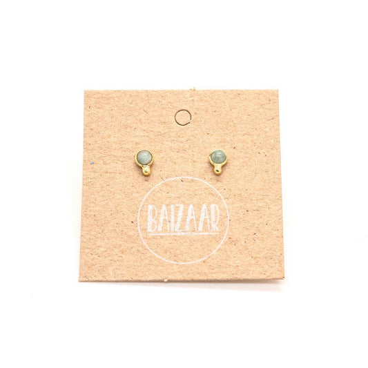 Brass Stone Dot Stud Earrings