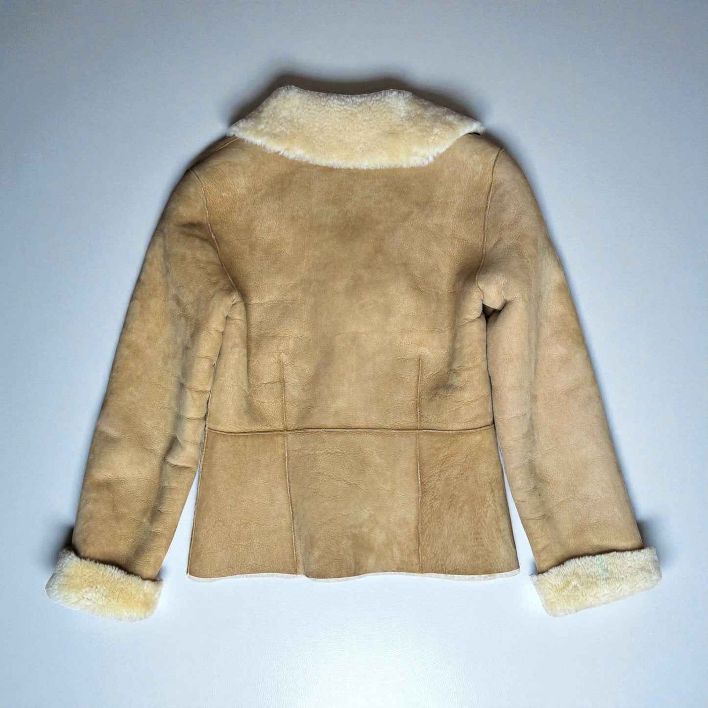 Vintage Sheepskin Shearling Single Breasted Short Coat Brown Tan Women's Small