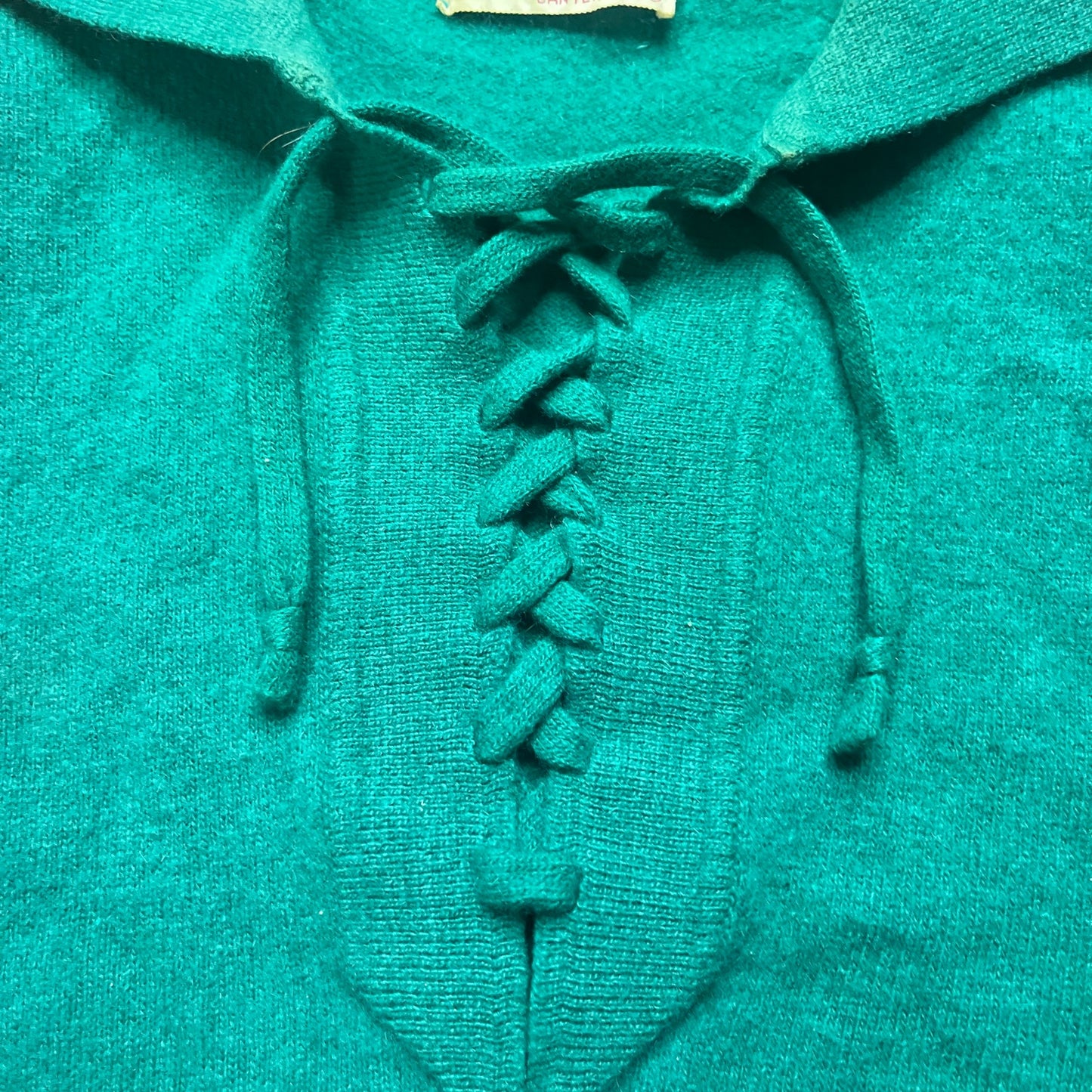 Vintage Ermileur Canterbury Green Lace Up Wool Sweater Women's M Mod Ivy Preppy