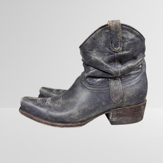 Western OG by Old Gringo Slouchy Cowboy Boots Short Gray Crackle Women's 8 Tab