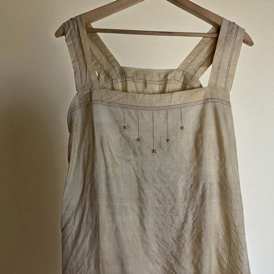 Antique Teddy Lingerie Boudoir Snap Crotch Embroidered Rosebuds Natural Dye