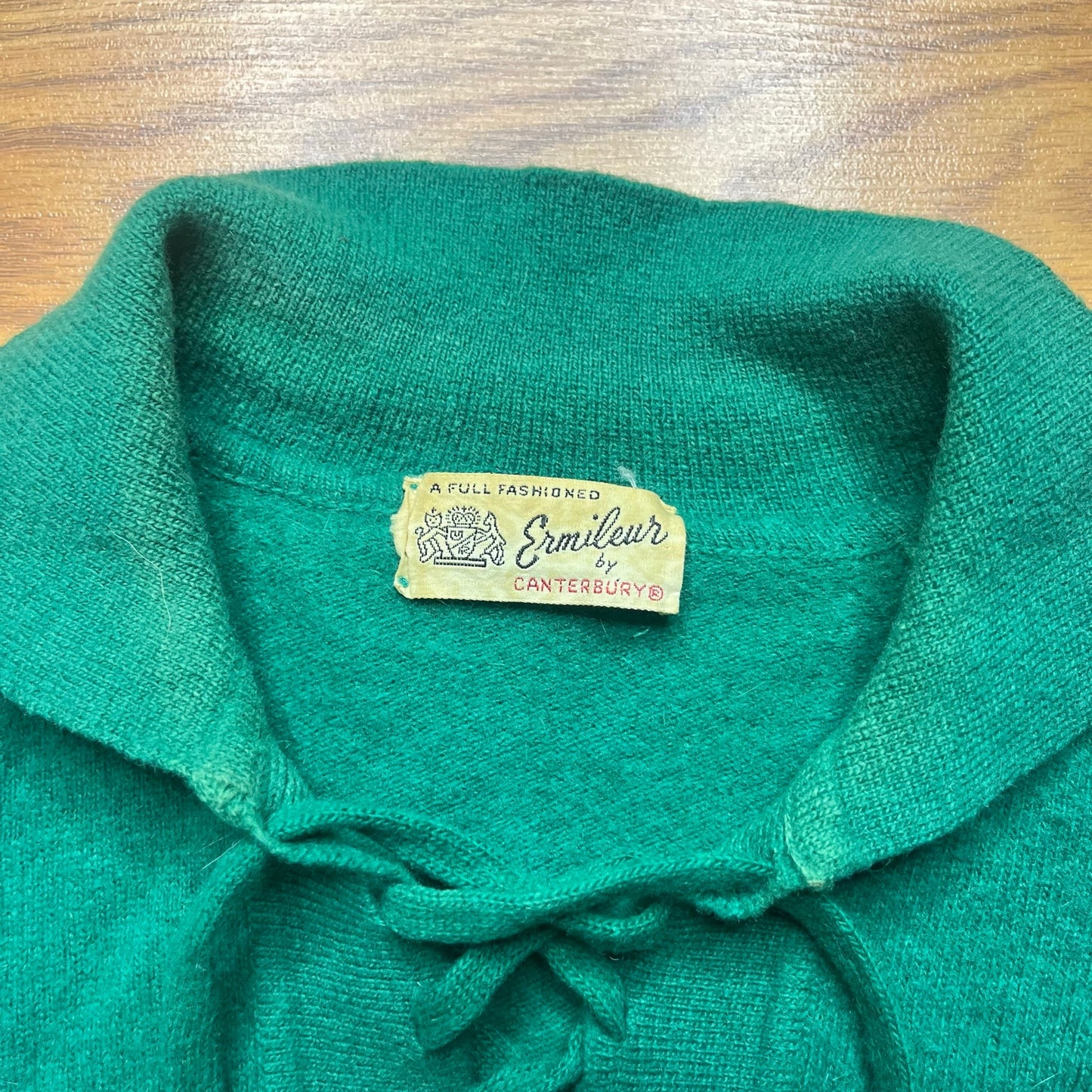 Vintage Ermileur Canterbury Green Lace Up Wool Sweater Women's M Mod Ivy Preppy
