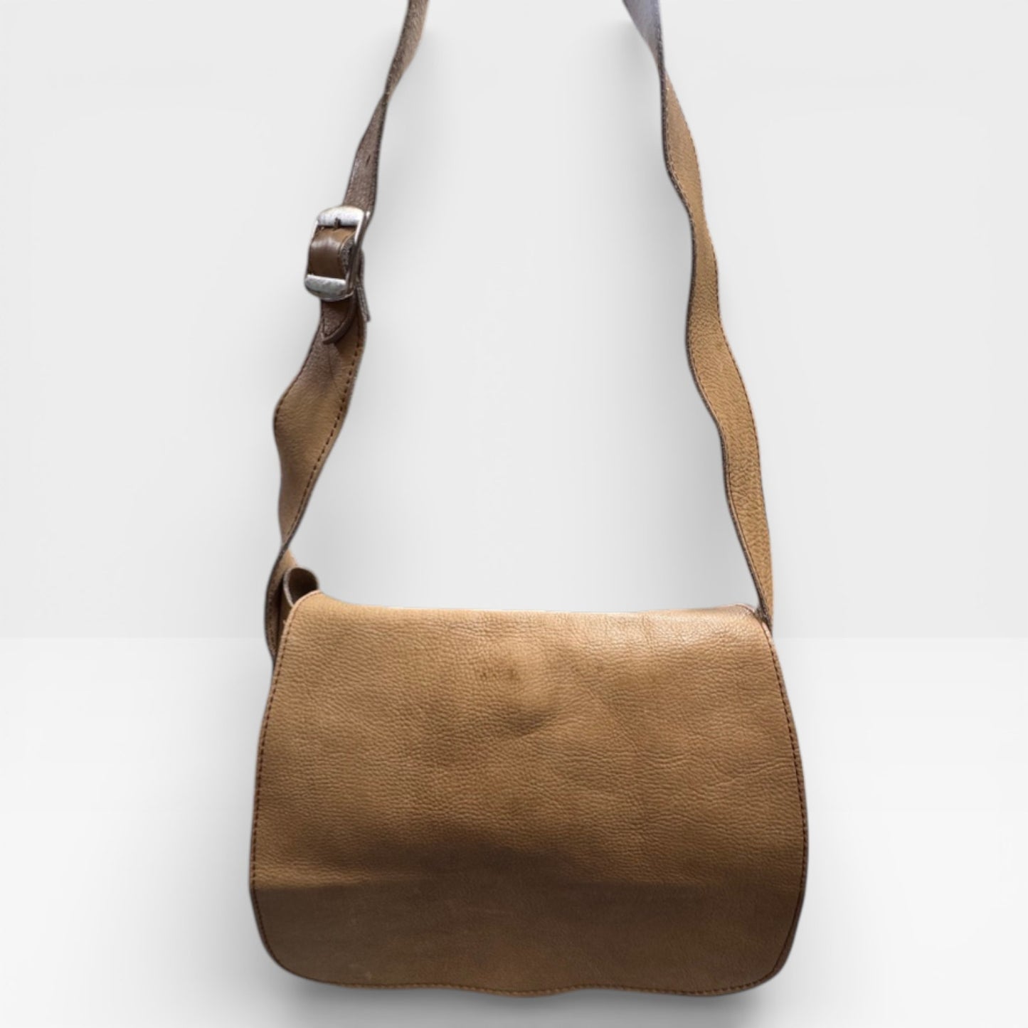 Vintage 1970s 1980s Genuine Leather Bag Purse Tan Flap Shoulder
