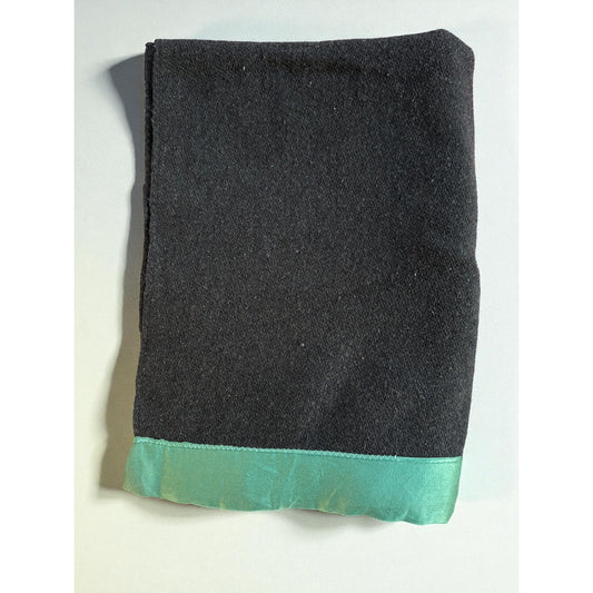 Vintage Unbranded Green Wool Camp Blanket Satin Trim Full Sized 64”x84”