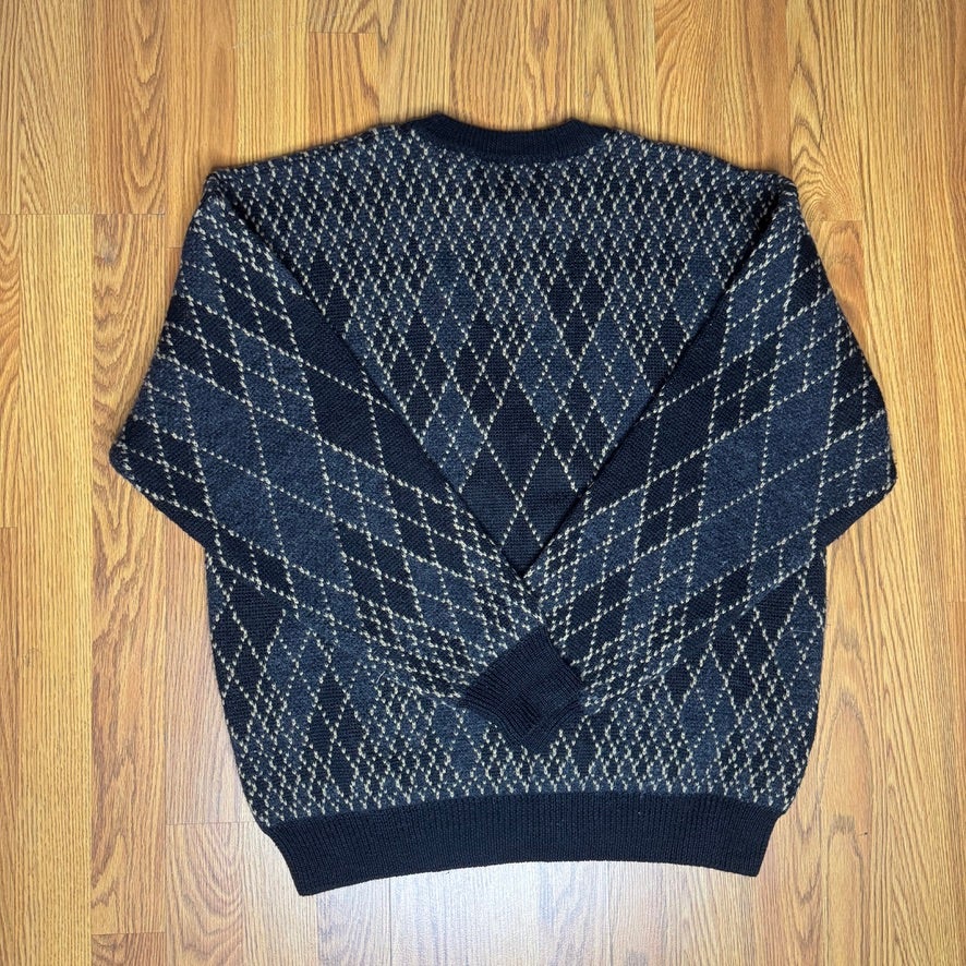 Le Collezioni Structure Sweater Argyle Wool Blend Thick Knit Men's Large
