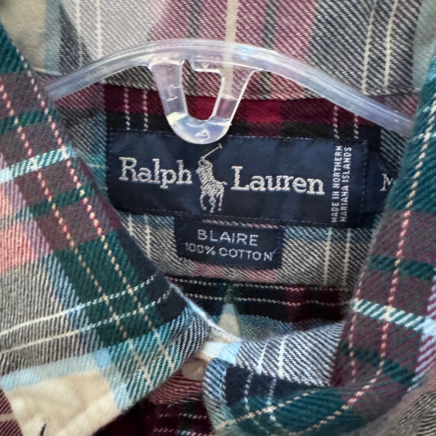 Vintage 1990s Ralph Lauren Flannel Cotton Soft Heavy M Blair Men's Plaid Red Gre