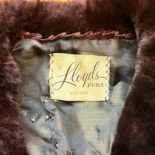 Vtg 1960s Lloyds Furs Denver Mouton Fur Coat Womens XL Brown Genuine Fur Long