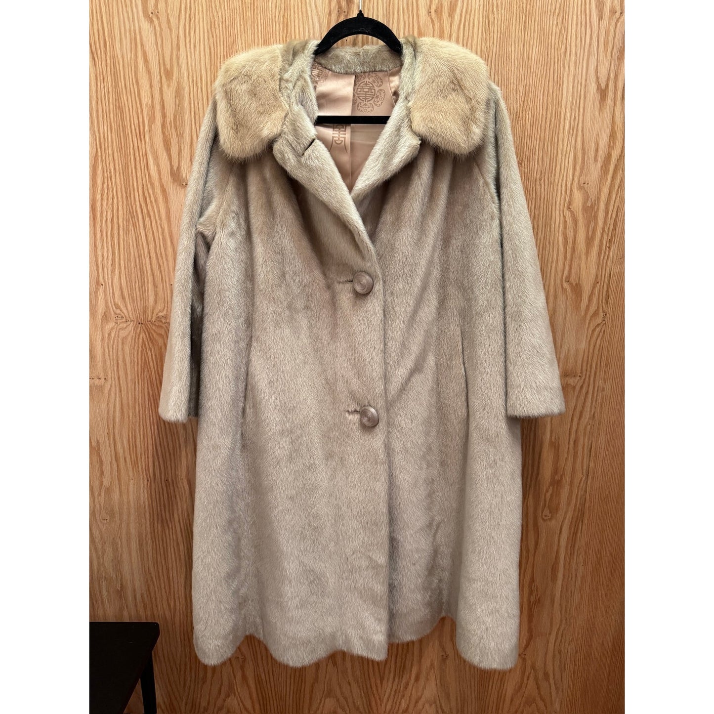 Vtg Faux Fur Fuzzy Jacket 1960s Mink Collar Tan Beige Russel Taylor L Swing