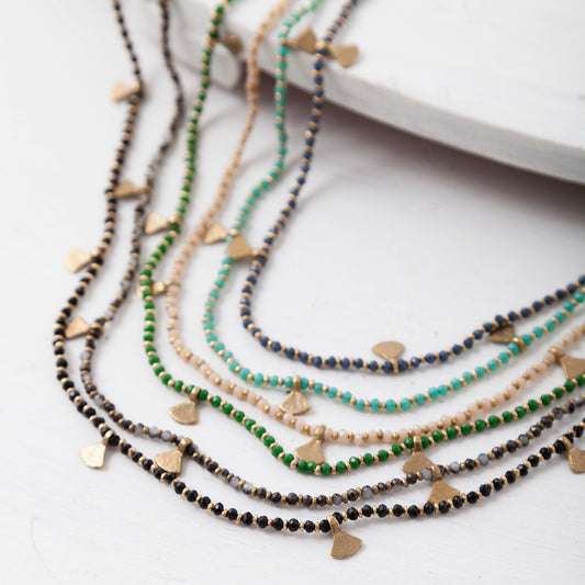 Beaded Brass Fan Necklace - Best Seller