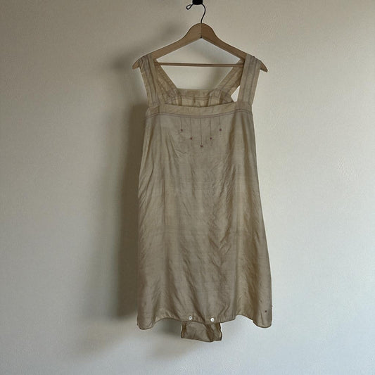 Antique Teddy Lingerie Boudoir Snap Crotch Embroidered Rosebuds Natural Dye