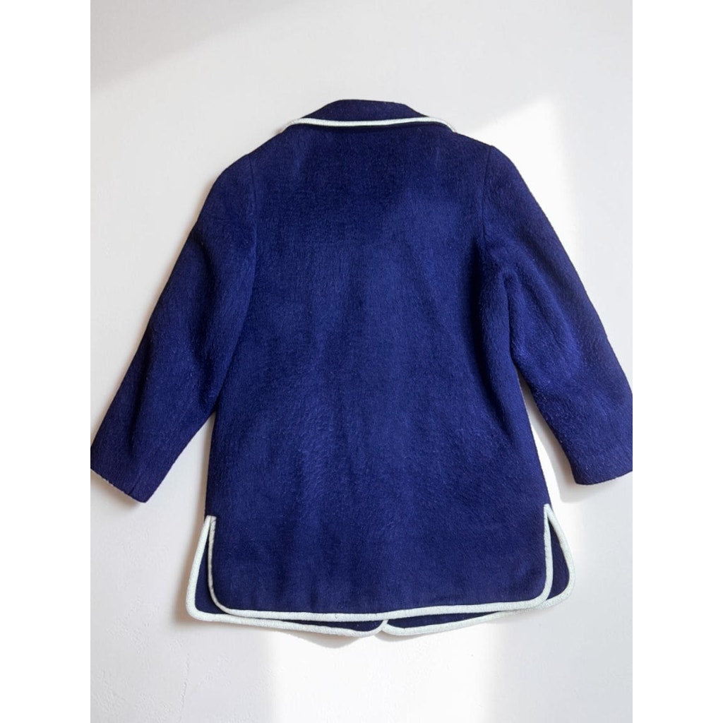 Vintage 1970s Lodenfrey Navy Blue White Piping Austria Wool Jacket Retro M