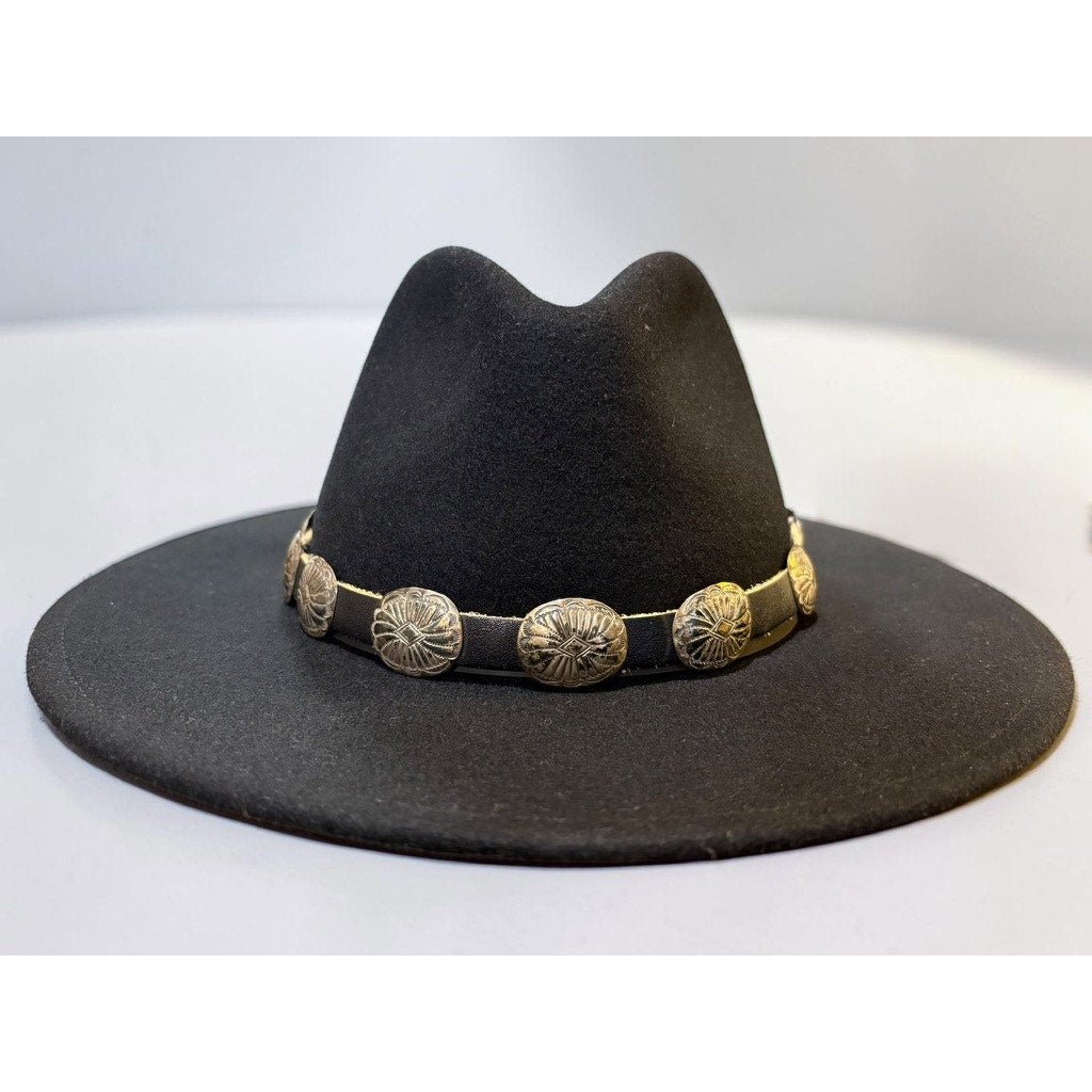 Vintage Hat Band Navajo Sterling Silver Concho & Leather Signed RB Southwestern