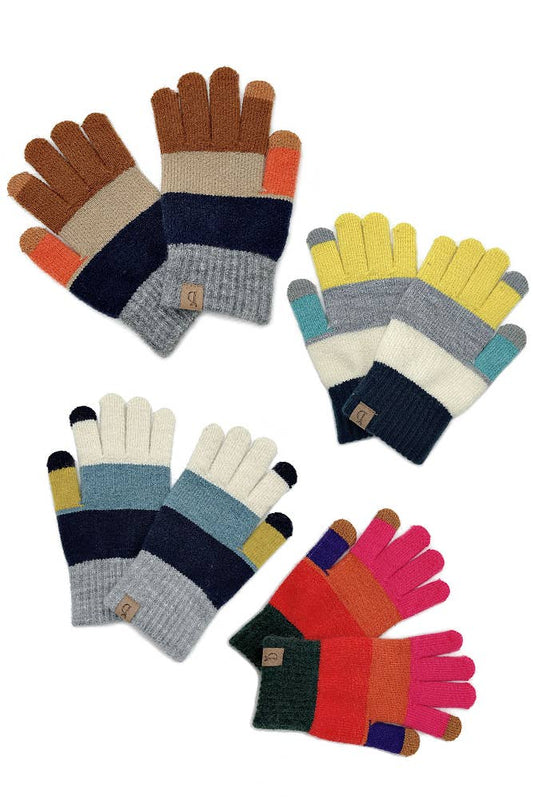 Color Block Knit Touch Gloves