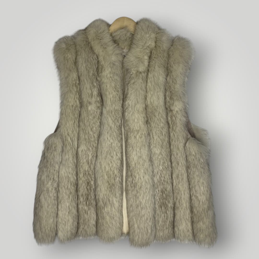 Vintage Natural Blue Fox Fur Vest Lays Furs Women's Large Lined