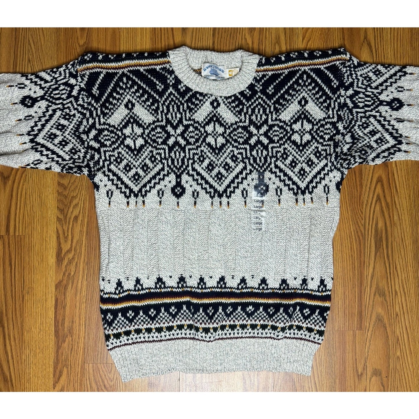 Hampton Bay Trading Company Sweater Fair Isle Crewneck Men's Large Heather Gray