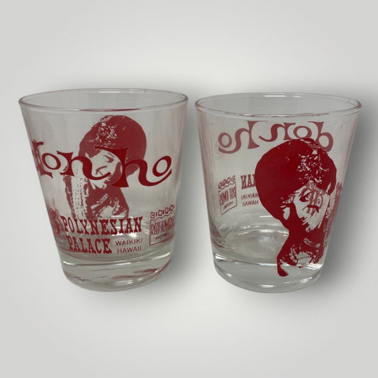 Vintage Set of Don Ho Polynesian Palace Cocktail Glasses Red Waikiki Hawaii