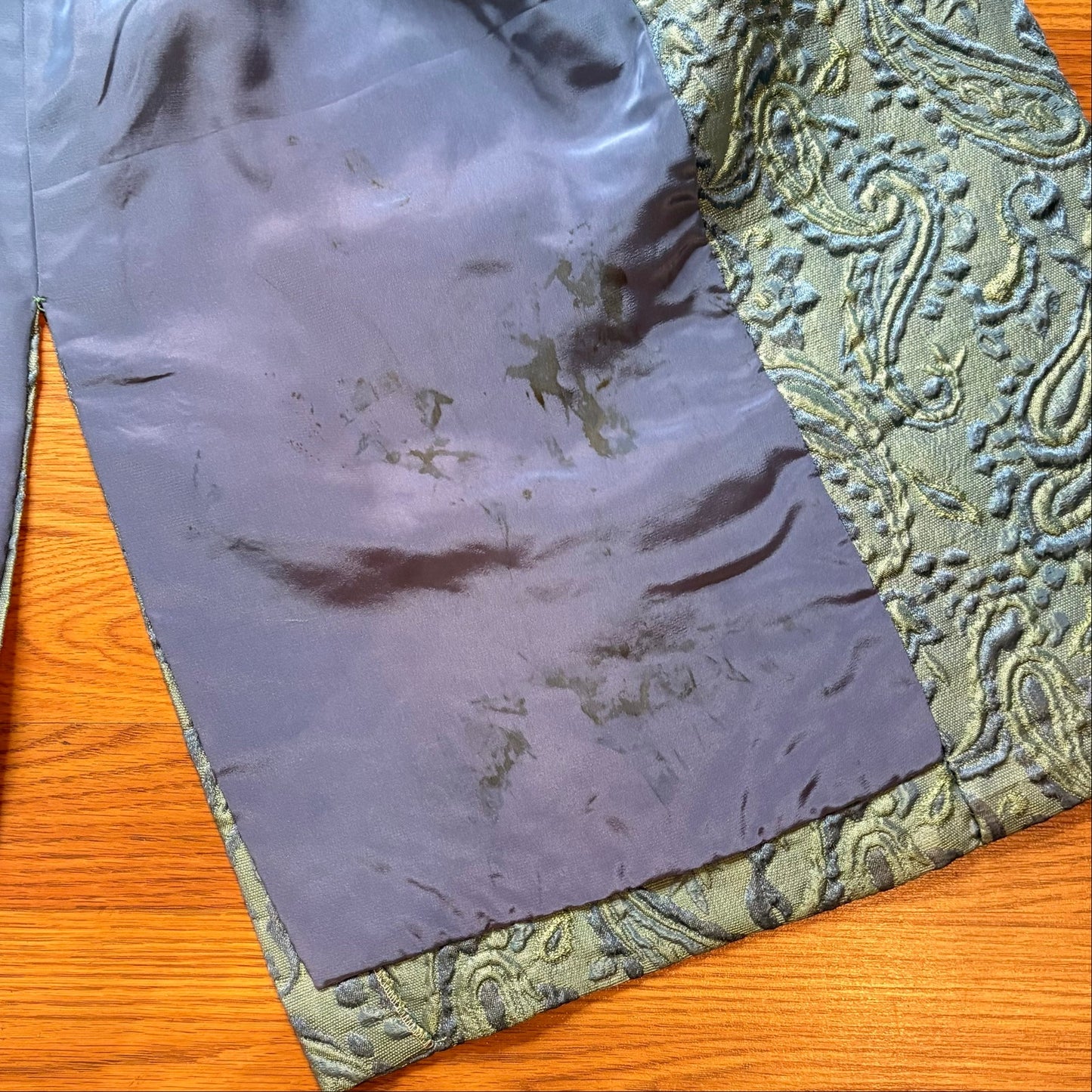 Vintage 1960s Brocade Blue Green Jacquard Coat Long Double Breasted