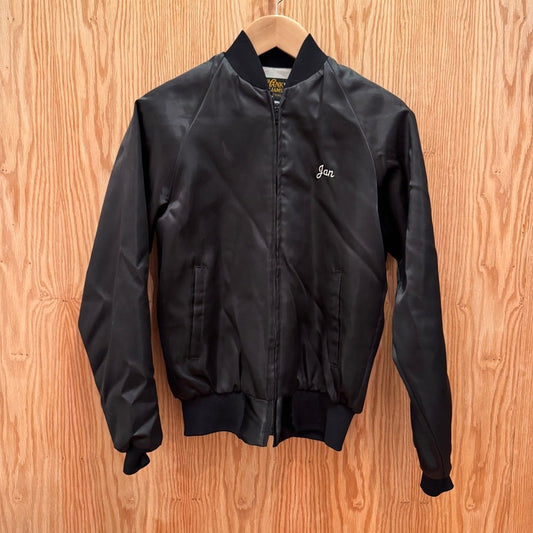 Vintage Hank Williams Jr Satin Bomber Lined Black Jan Embroidered Med