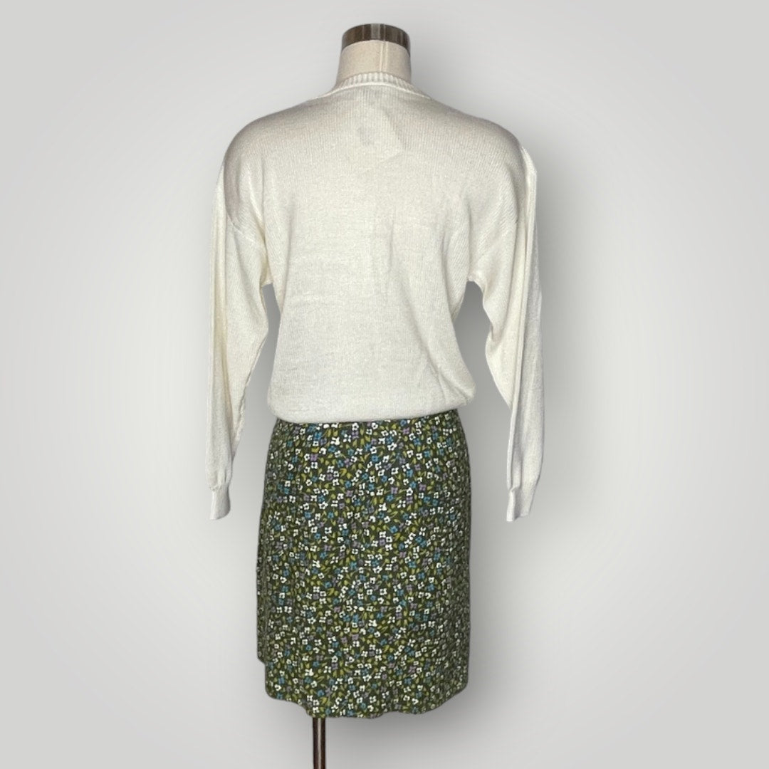 Vintage 1970s Floral Belted Mini Skirt Ditsy Skirt Green Blue Women's Small L