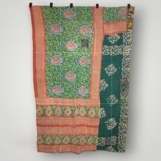Vintage Kantha Quilt Floral Vibrant Colors 54” x 80”