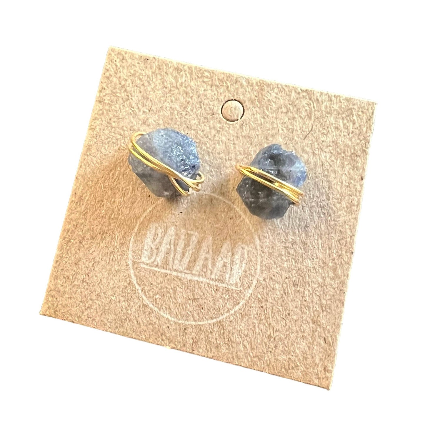 Wrapped Raw Stone Stud Earrings