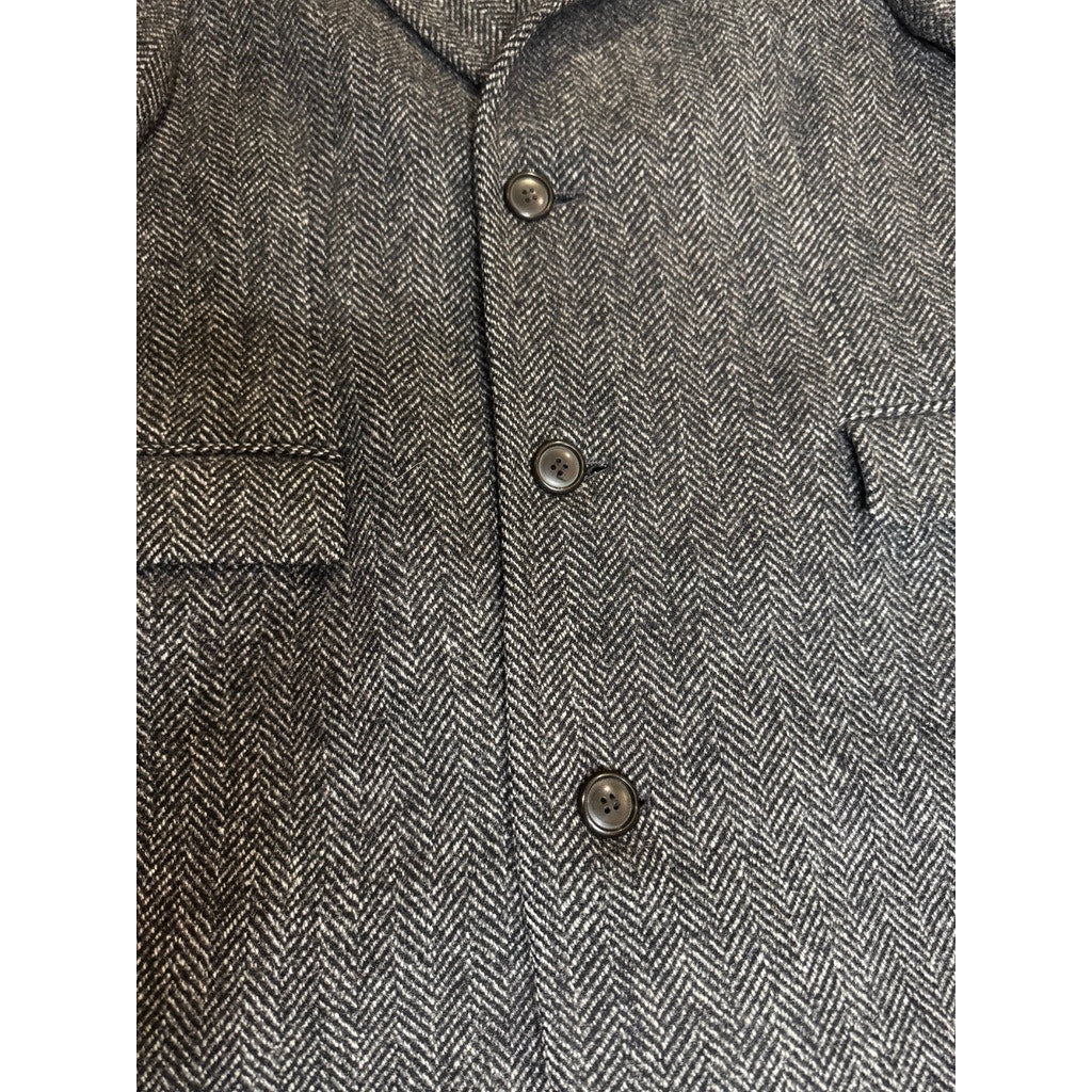 Vintage NEW Wool Overcoat Czechoslovakia Gray Herringbone 42 Large