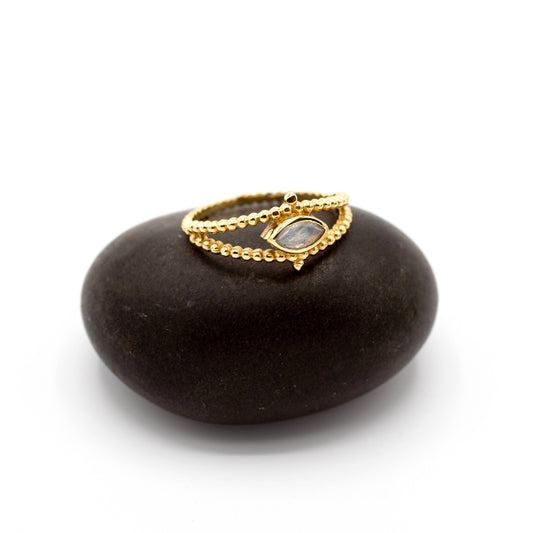 Brass Spotted Band Moonstone Ring 