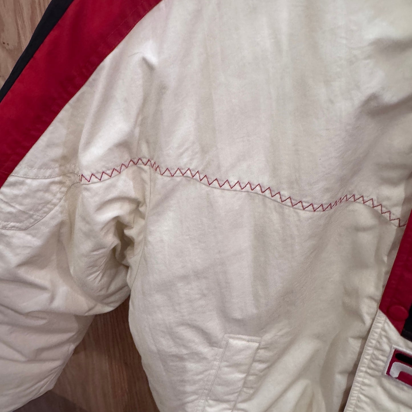 Vintage 1990s Fila Italia Jacket Red White Black Puffer Jacket Mens Large Hood