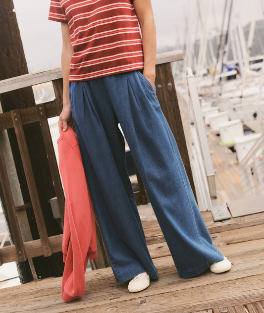 Allison Pleated Wide Leg Denim Trouser