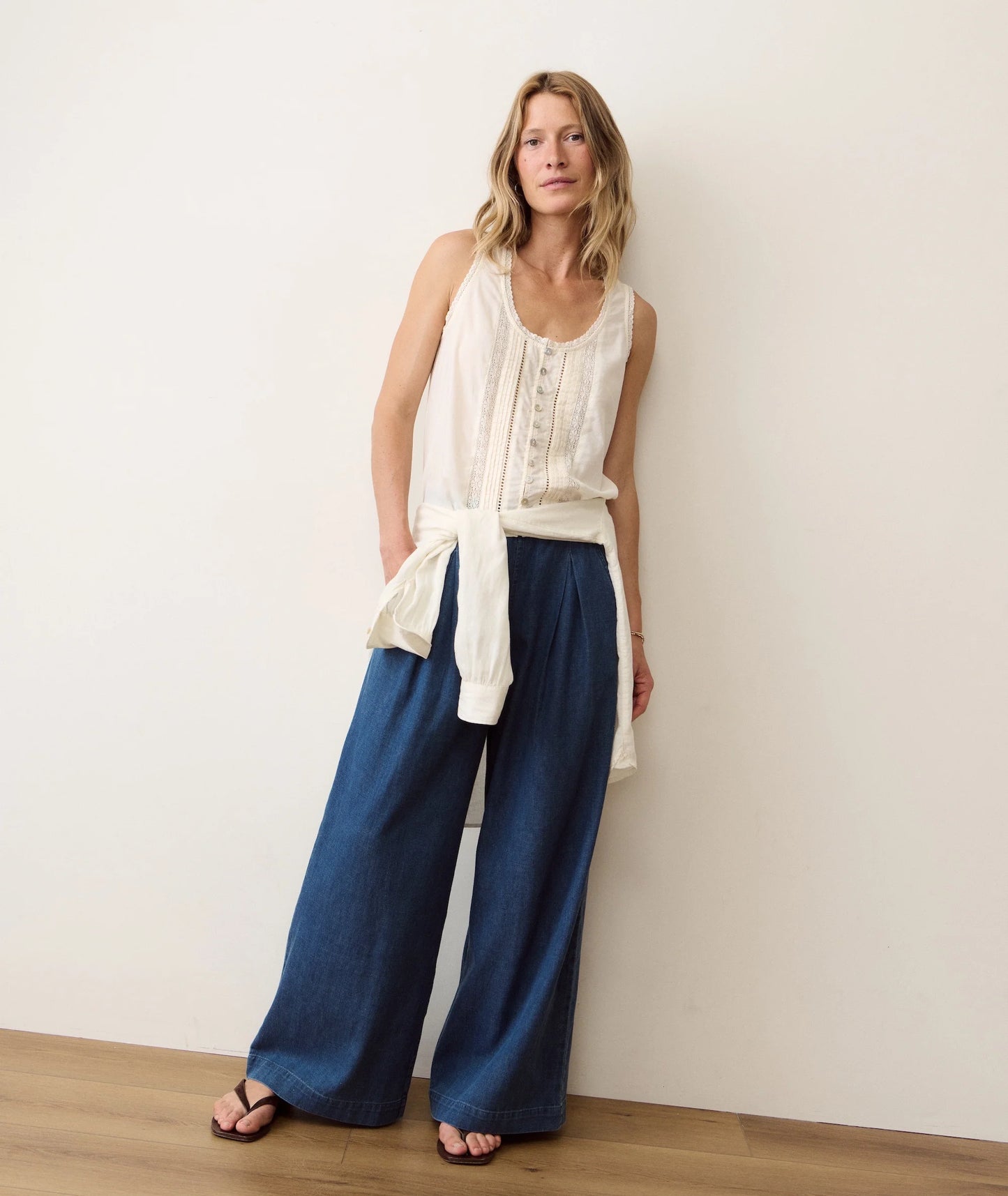 Allison Pleated Wide Leg Denim Trouser