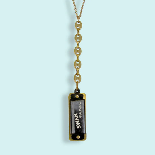 Black Anchor Drop Harmonica Necklace