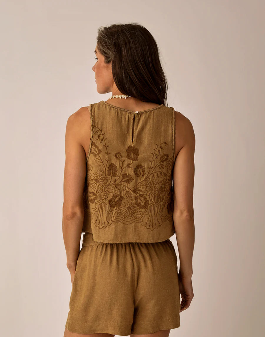 Lou Linen Tank - Golden Chambray