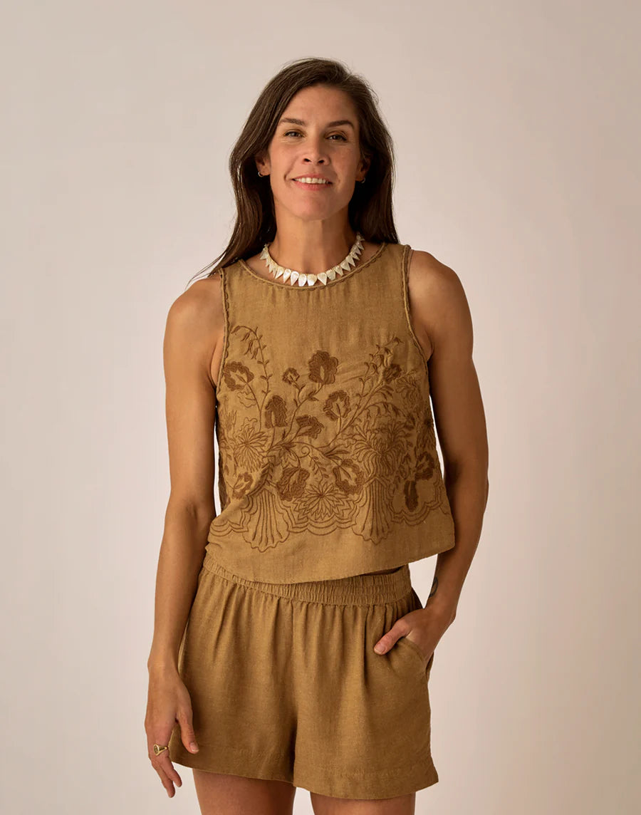 Lou Linen Tank - Golden Chambray