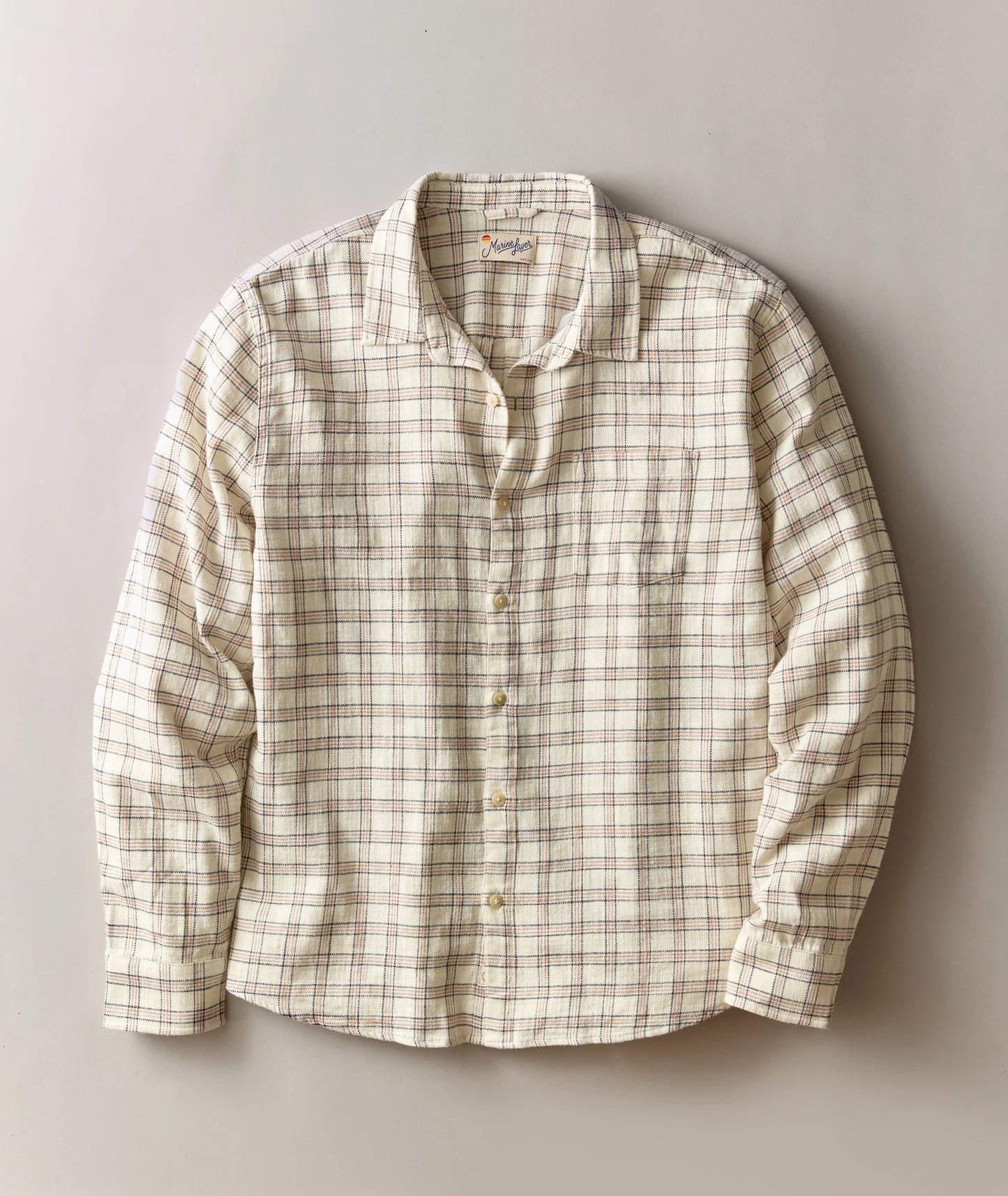 Stretch Selvedge Long Sleeve Shirt in White/Navy Check