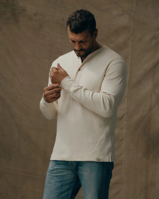 Waffle Knit Henley in Sand
