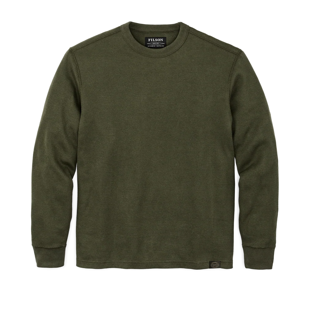 Waffle Knit Thermal Crewneck in Mossy Rock