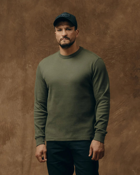 Waffle Knit Thermal Crewneck in Mossy Rock
