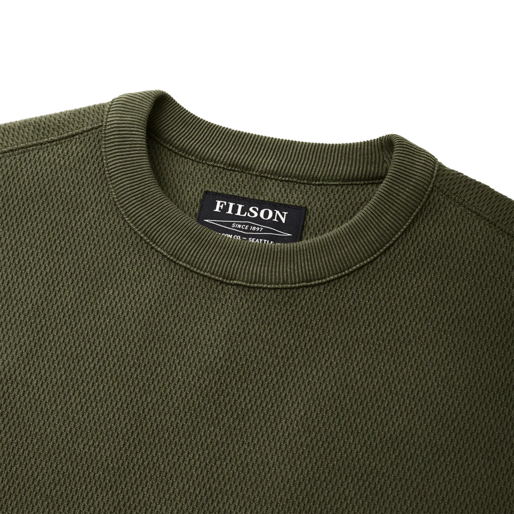 Waffle Knit Thermal Crewneck in Mossy Rock
